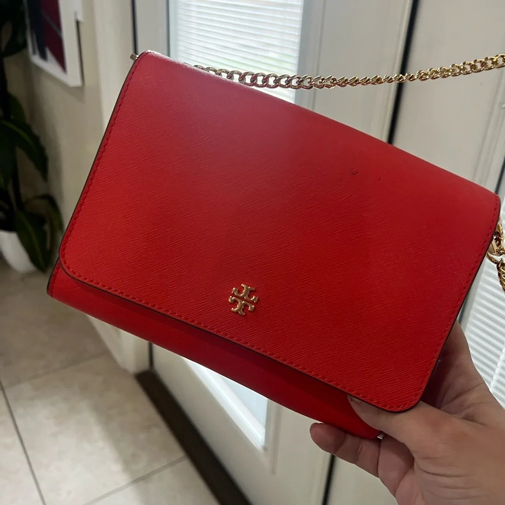 Tory Burch bright orange crossbody bag gold chain